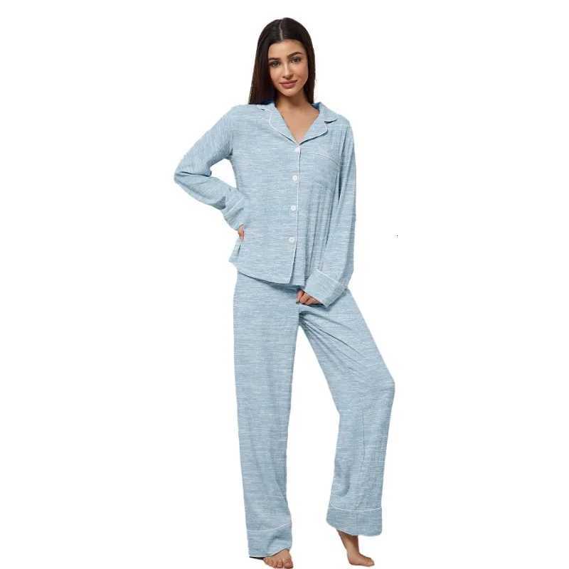 Womens Long Sleeve Pajamas Set Autumn Button Top And Long Pants Sleepwear 2 Piece Set For Women Casual Homewear SetT251014