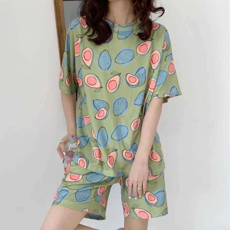 2025 Summer Womens Pajamas Set Panda Print Short Sleeve TShirtShorts 2 Pieces Suit Sleepwear Soft Casual Homewear Cute PijimaT251014
