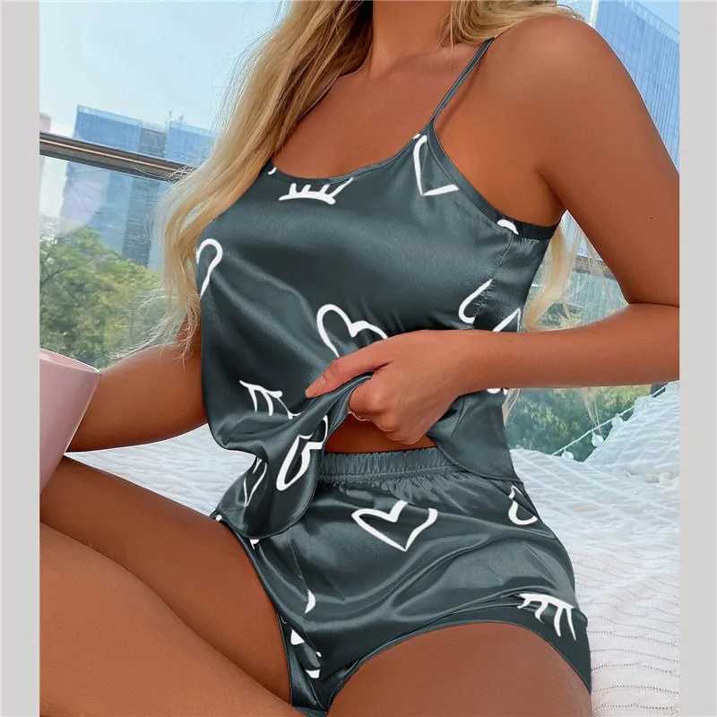 Women Ice Silk Pajamas Sleepwear Pajama Set Camisole Shorts L XL XXL Gray Pink Low Cut Comfortable Casual SummerT251014