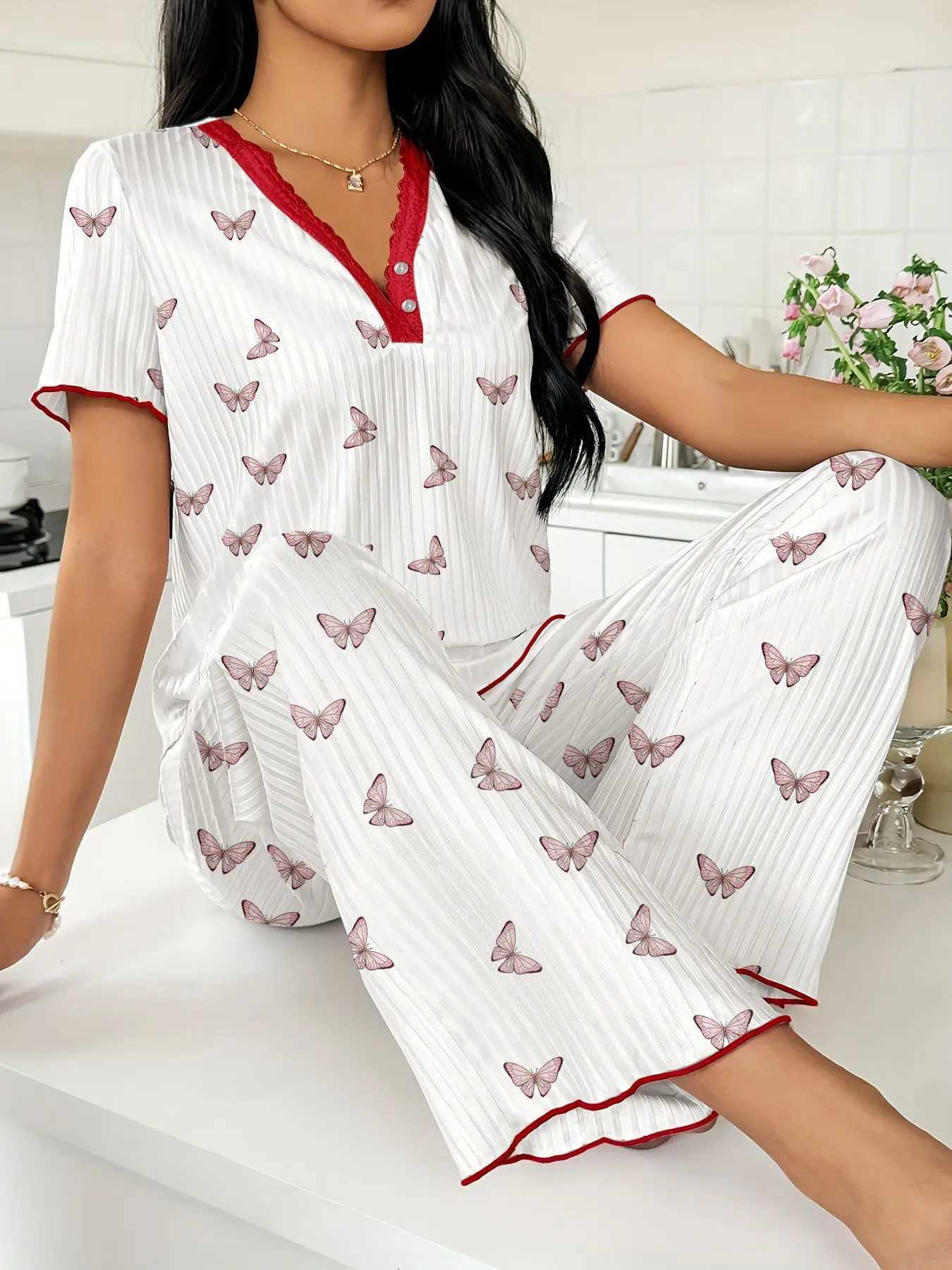 Women Sleepwear Sexy Heart Print Tops and Trouses Sets Comfortable Pyjama Loungewear Autumn Winter Warm Pajamas SetT251014