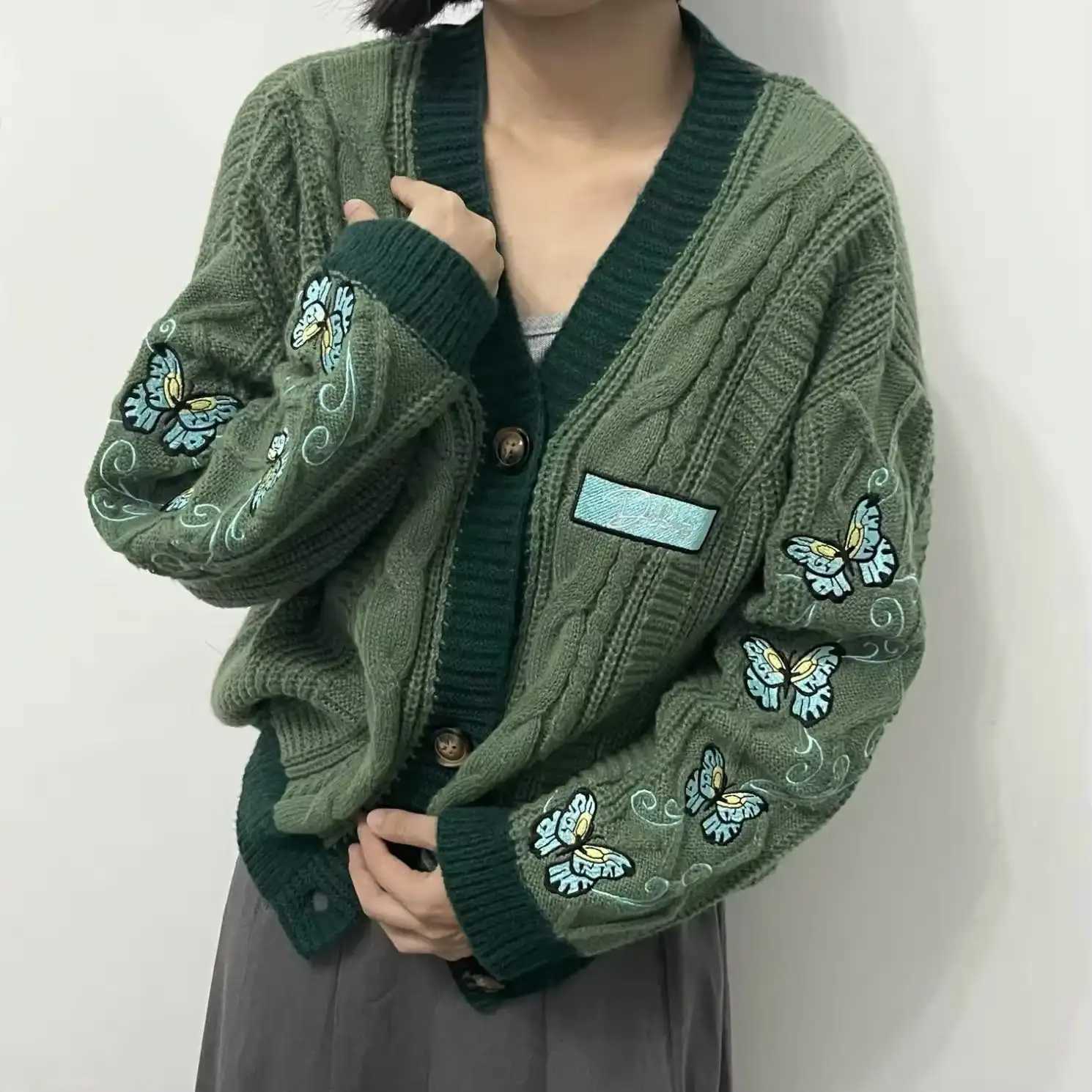 Fansmade Green Debut Cardigan Version Butterfly Sweater For Women Valentine Gift W251014