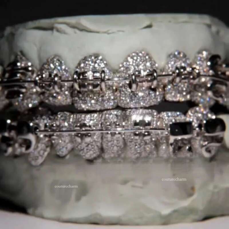 Custom Hiphop VVS Moissanite Lock Shape Honeycomb Teeth Sterling Sier Dazzling Grillz