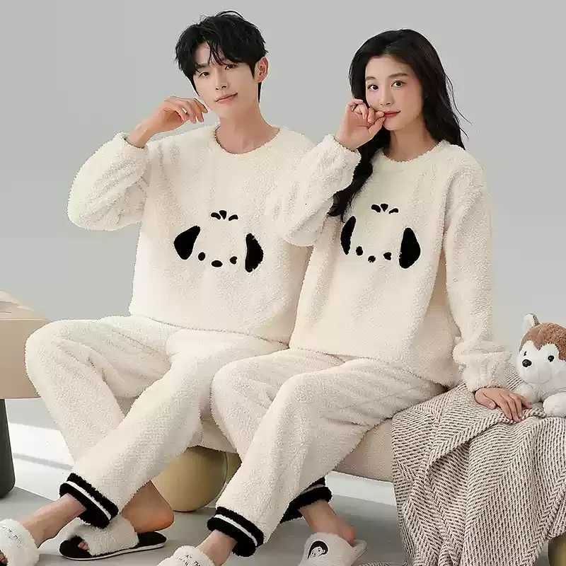 Coral Fleece Autumn and Winter Couple Pajamas Fleecelined Thickened Cartoon Sweet Flannel Winter Homewear Women Men NightwearT251014