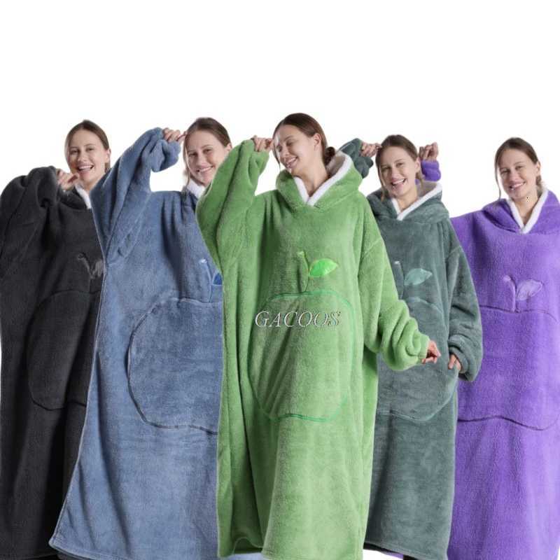 Winter Hoodies Sweatshirt Women Men Pullover Fleece Giant TV Oversized Blanket with Sleeves Long Flannel Apple Sherpa Blanket Y251013