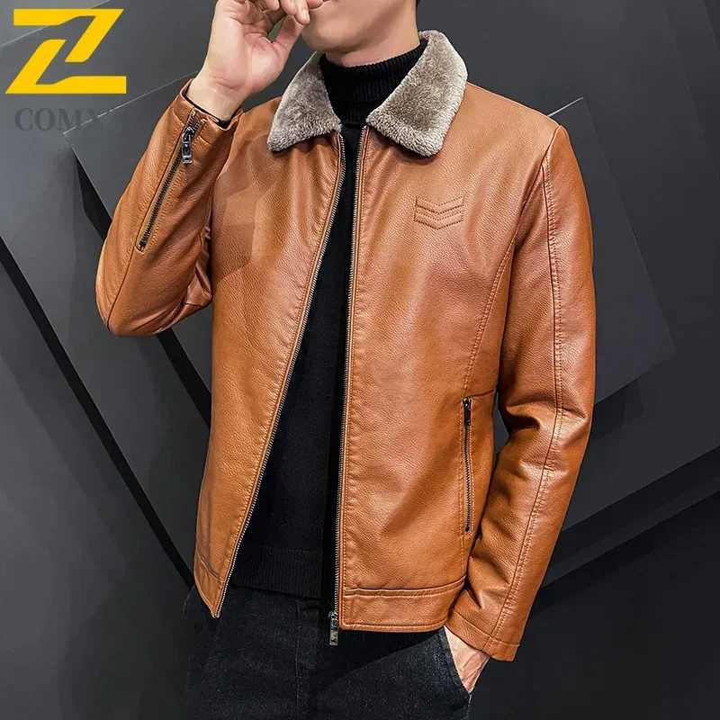 Winter Fashion Warmth Thickened Leather Jacket Lapel Solid Zipper Design Plus Size 4XLM WorkCoat Mens Leather Jacket J251014
