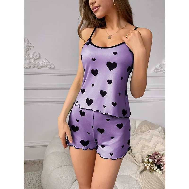 Womens Valentines Day Cami Pajama Set Sleepwear Heart Love Pattern Loungewear Pjs Ultra Soft Comfy Lounge Set Nightwear New HotT251014