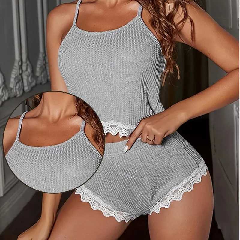 Soft Comfortable Women Sleeveless TShirts and Shorts Loose Home Wear Underwear Sexy Lace Pajamas SetT251014