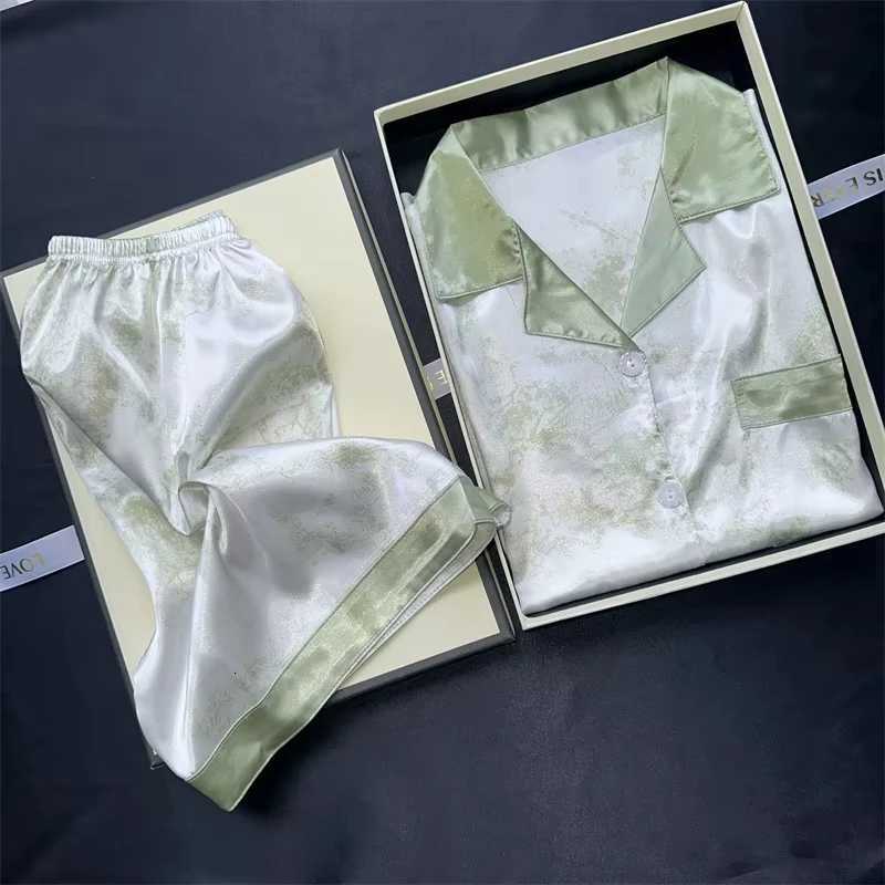 2 Pieces Print Sleepwear Faux Silk Satin Nightwear Pyjamas Fashion Casual Pajama Women Shorts Pajamas Set Ink Painting OutfitsT251014