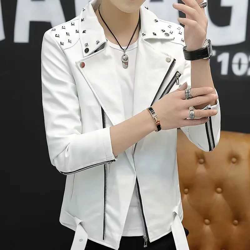 2024 Autumn Mens Leather Jacket Suit Collar Coat Slim Mens Short Motorcycle clothing J251014