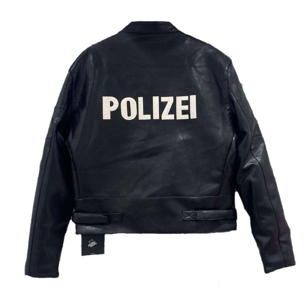 Polizei Motorcycle Leather PU Short Slim Fit Jacket Men's Trendy