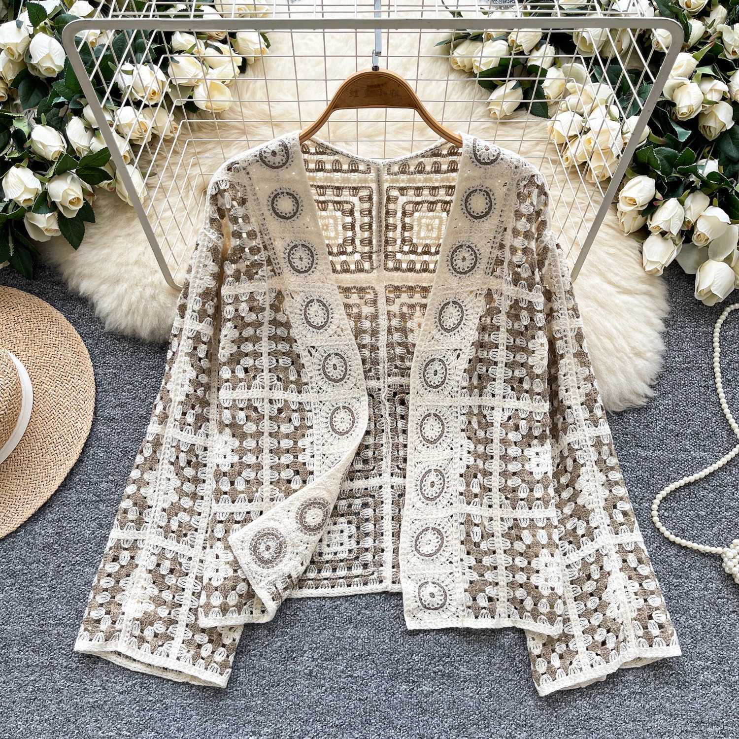 c vintage long sve print loose Knit Ele Fashion Sexy cardigan bohemian Women Blouse Women W251014