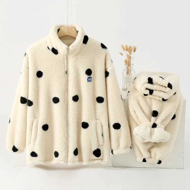 Winter warm womens pajamas flannel thick zipper cardigan can wear doublesided velvet home clothes twopiece set Y251013