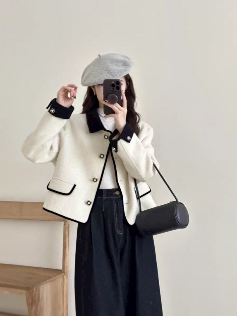 2025 design autumn and winter new top social style women's double-sided cashmere jacket designer jacket petite short wool jacket luxurious high-e