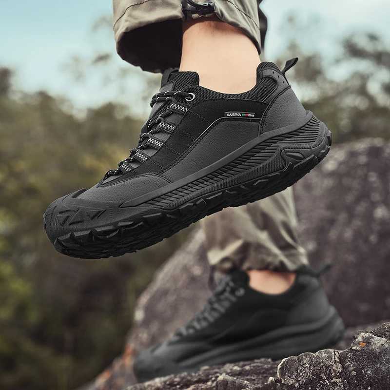 Outdoor Mens Hiking Shoes Comfy Leather Trekking Sneakers Man Laceup Platform Camping Shoes For Men AntiSlip Walking Shoes C251014