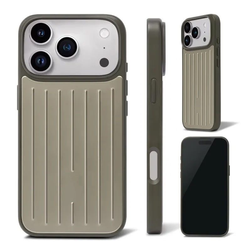 RIM Phone Case Suitcase Designer iPhone Case for Apple iPhone 17 Pro Max 16 15 14 13 Minimalist Designer silver Polycarbonate Aluminum Alloy MagSafe W