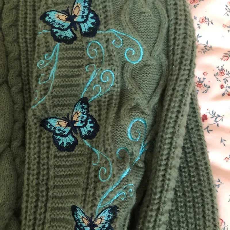 American Vintage Butterfly Embroidery Knitted Cardigan Autumn Winter Fashion Letter Patch Loose Casual temperament Women Sweater W251014
