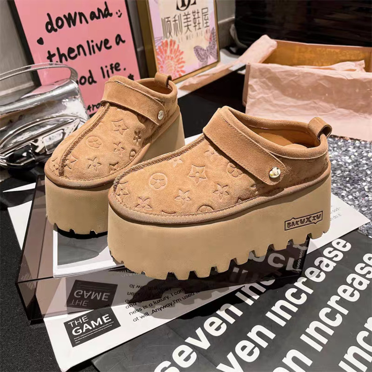 Designer Slippers Monochrome suede printed bread shoes for women 2025 New style Doll Head thick-soled sponge shoes Casual single shoes free shipping