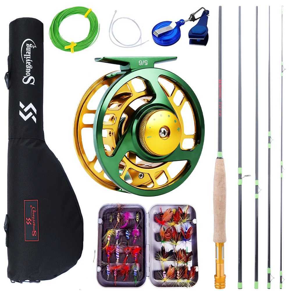 Sougayilang Fly Fishing Rod and Reel Full Kit 5sections Caon Fly Fishing Rod and 56 Reel Perch Fly Fishing Suitab for Pesca Y251014
