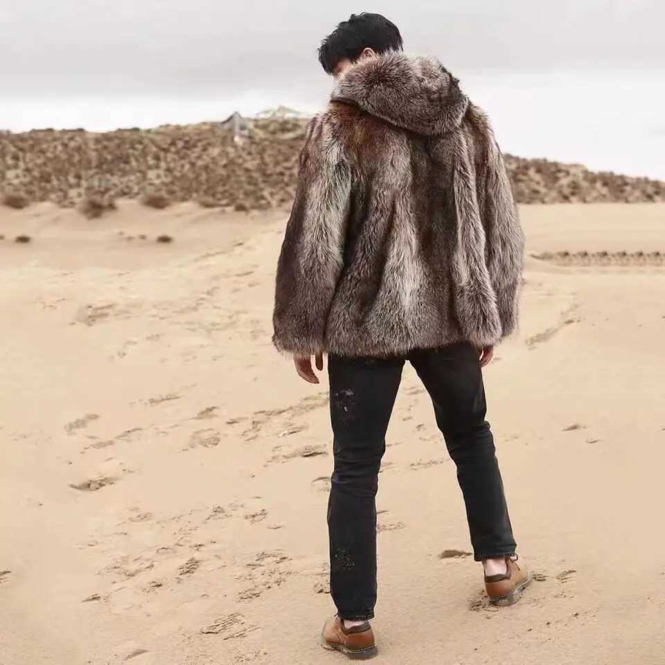 Mens Natural Fur Jacket Real Fox Fur Coats Fashion Warm Winter MidLength Full Genuine Fur Outerwear B137 W251014