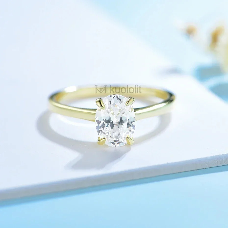Kuololit 585 14K Yellow Gold 15CT 10CT Moissanite Ring for Women Ova Solitaire Ring Engagement Moissanite with Certificate GRA 251010