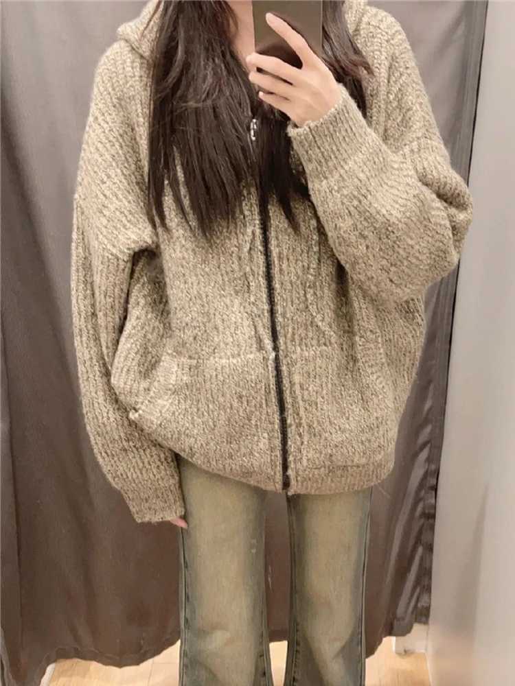 Hooded Cardigans Women Simple Cleanfit Sweater Aesetic Autumn Winter Coat Allmatch Outwear Baggy Slouchy Daily Ins W251014