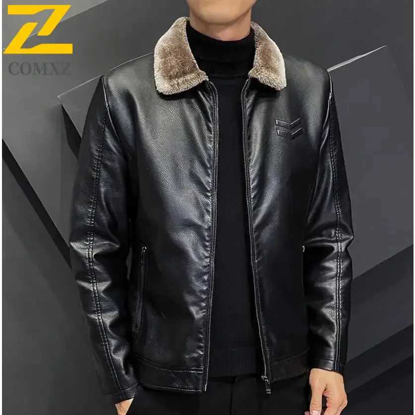 Winter Fashion Warmth Thickened Leather Jacket Lapel Solid Zipper Design Plus Size 4XLM WorkCoat Mens Leather Jacket J251014