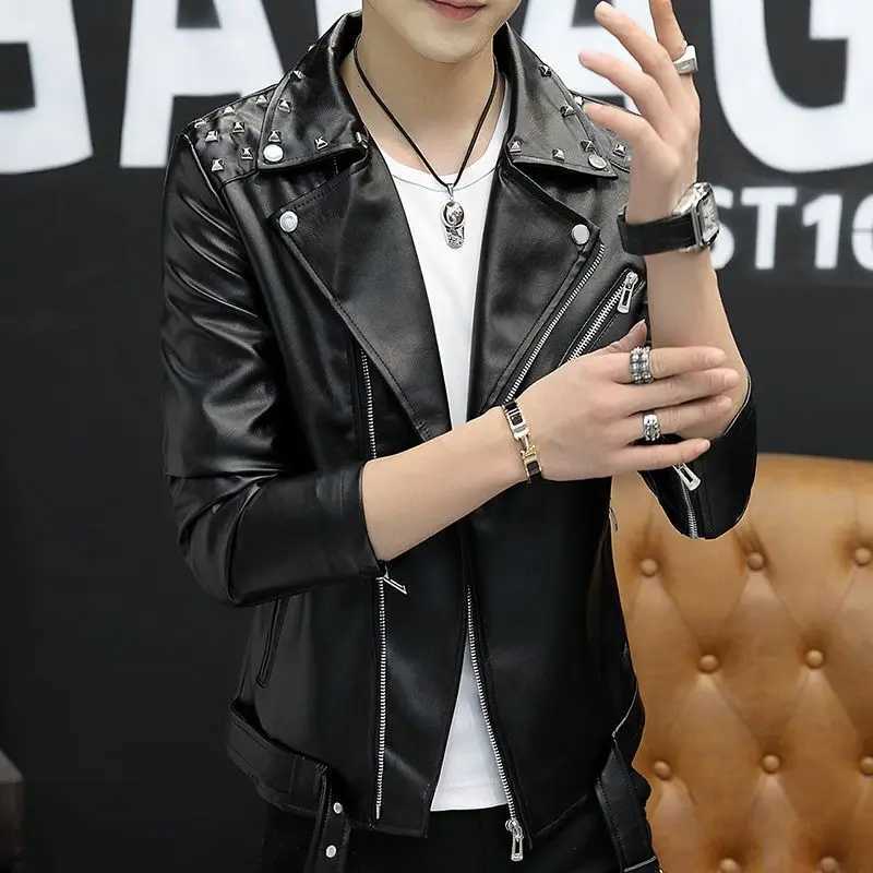 2024 Autumn Mens Leather Jacket Suit Collar Coat Slim Mens Short Motorcycle clothing J251014
