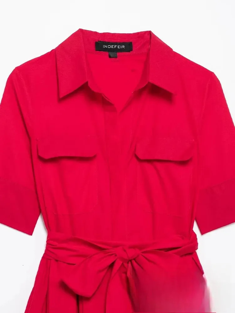 KONDALA Casual Chic Red Women Sashes Long Dress Women Pockets Short Sleeve Summer Dress Fashion 2025 Spring Summer Women Vestido251010