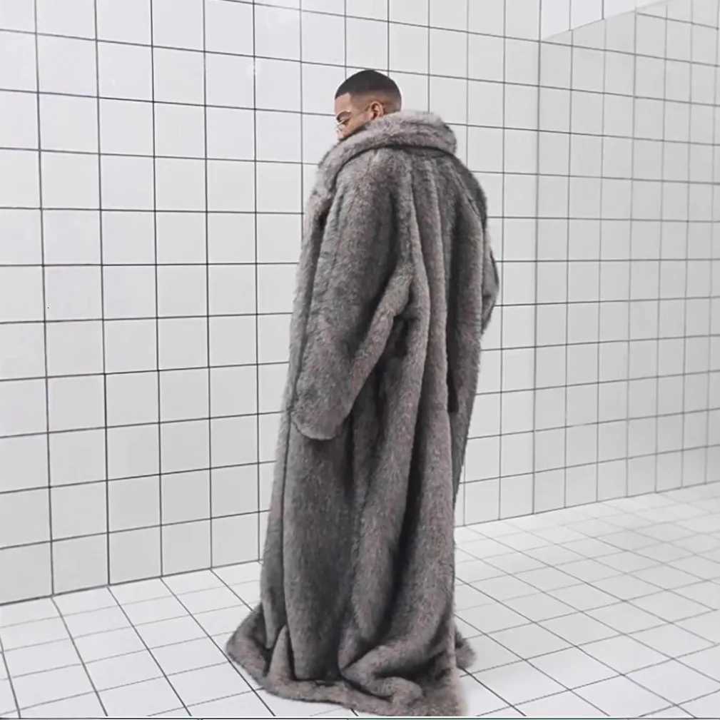 Men Faux Fur Jacket Long Coat Full Length Thick Fluffy Warm Shaggy Outerwear Business Turn Down Collar 2025 Winter Overcoat W251014 - view 5