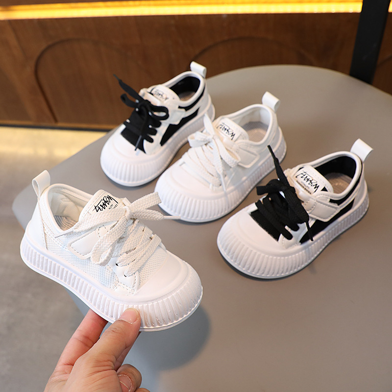 2025 Spring New Korean Edition Childrens White Shoes Fashionable and Breathable Sports Shoes Soft soled Baby Shoes for Small and Medium sized Children
