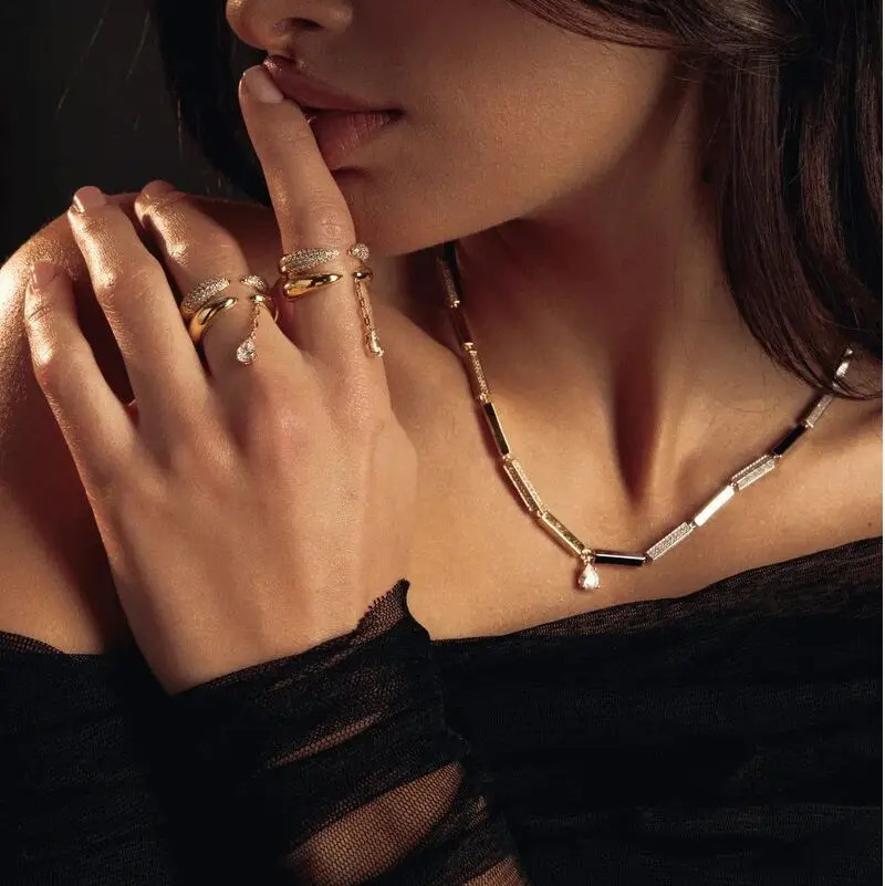 Gold Color Stackable OnePiece Water Drop Tassel Open Ring Micro Pave Sparkling Zircon Rings For Women Party Fashion Jewelry 251010
