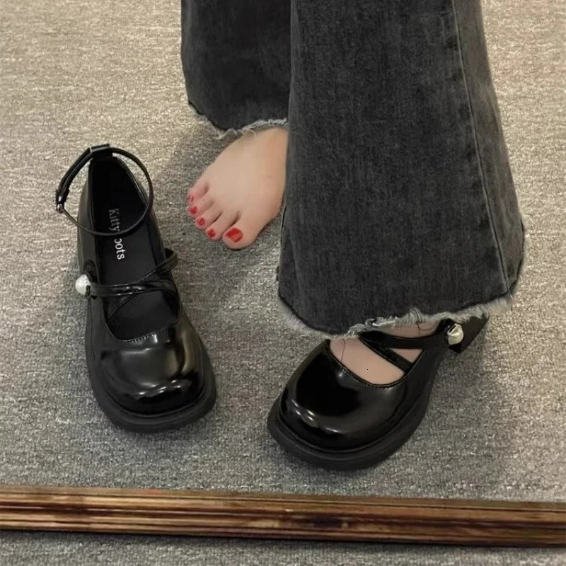 Womens Mary Jane Shoes Retro Brown Women High Heel Thick Heels Ankle Buckle Lolita Shoes Fashion Round Toe Leather Shoes Female 251010