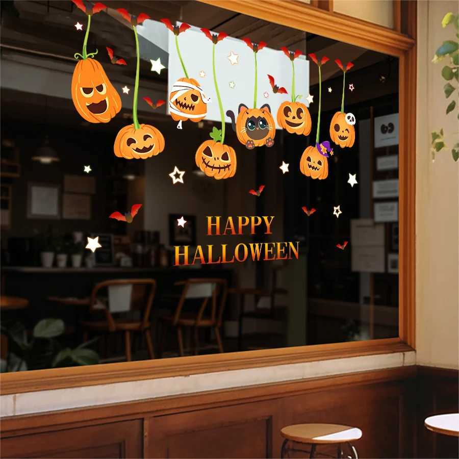 1 Sheet of 45Cm65Cm Christmas Decorative Window Stickers Pumpkin Glass Stickers Holiday Party Atmosphere Scene Layout Electrostatic Window Flower Door