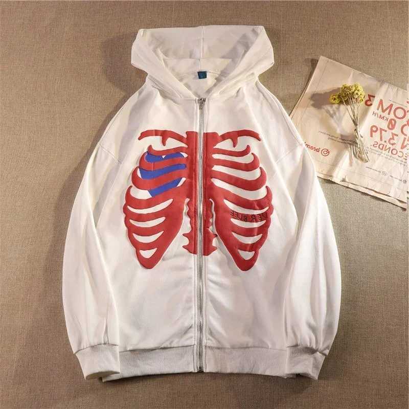 Y2K Skeleton Hoodies Women 2025 Vrouwen Goic Zwart Zip Up Oversized Sweatshirt Dames R Harajuku Capuchon Streetwear Tops W251014