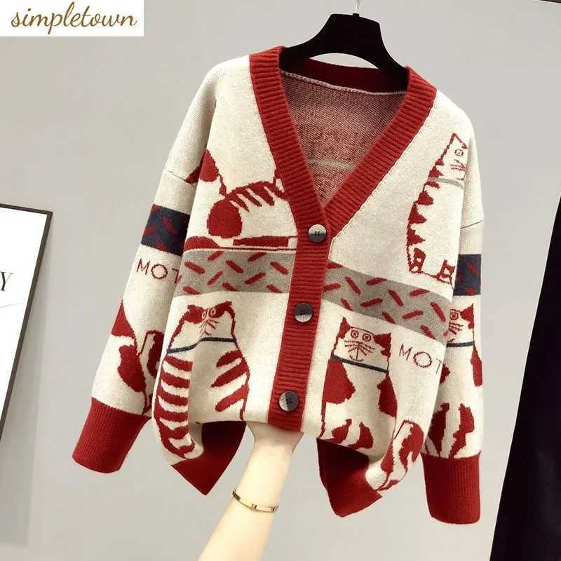 2023 Spring and Autumn New Cartoon Contrast Color Fashion Sweater Womens Vne Knitted Cardigan Coat Trend W251014