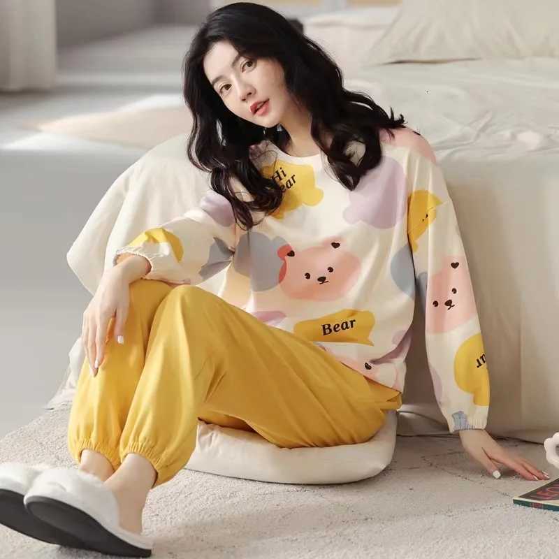 Womens Sleepwear PolyesterCotton Blend Cartoon Pajamas Student Nightwear Homewear TwoPiece Tops and Pants Suit LoungewearT251014