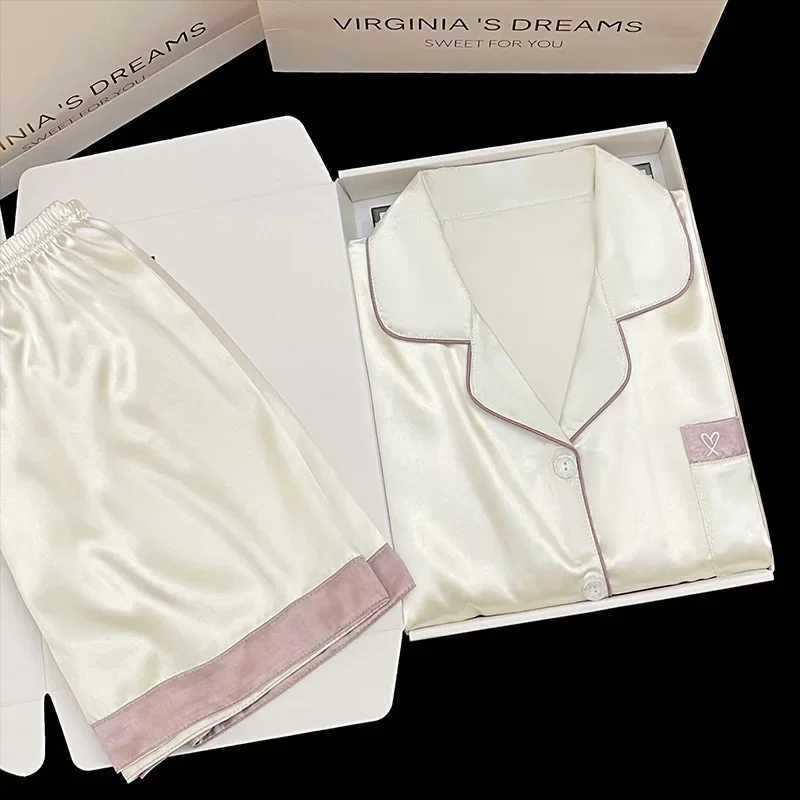 Womens Nightwear Plus Size Silk Pajamas Student Sweet Style Short Sleeve Sleepwear Loungewear Set Solid Color Cardigan ClothesT251014