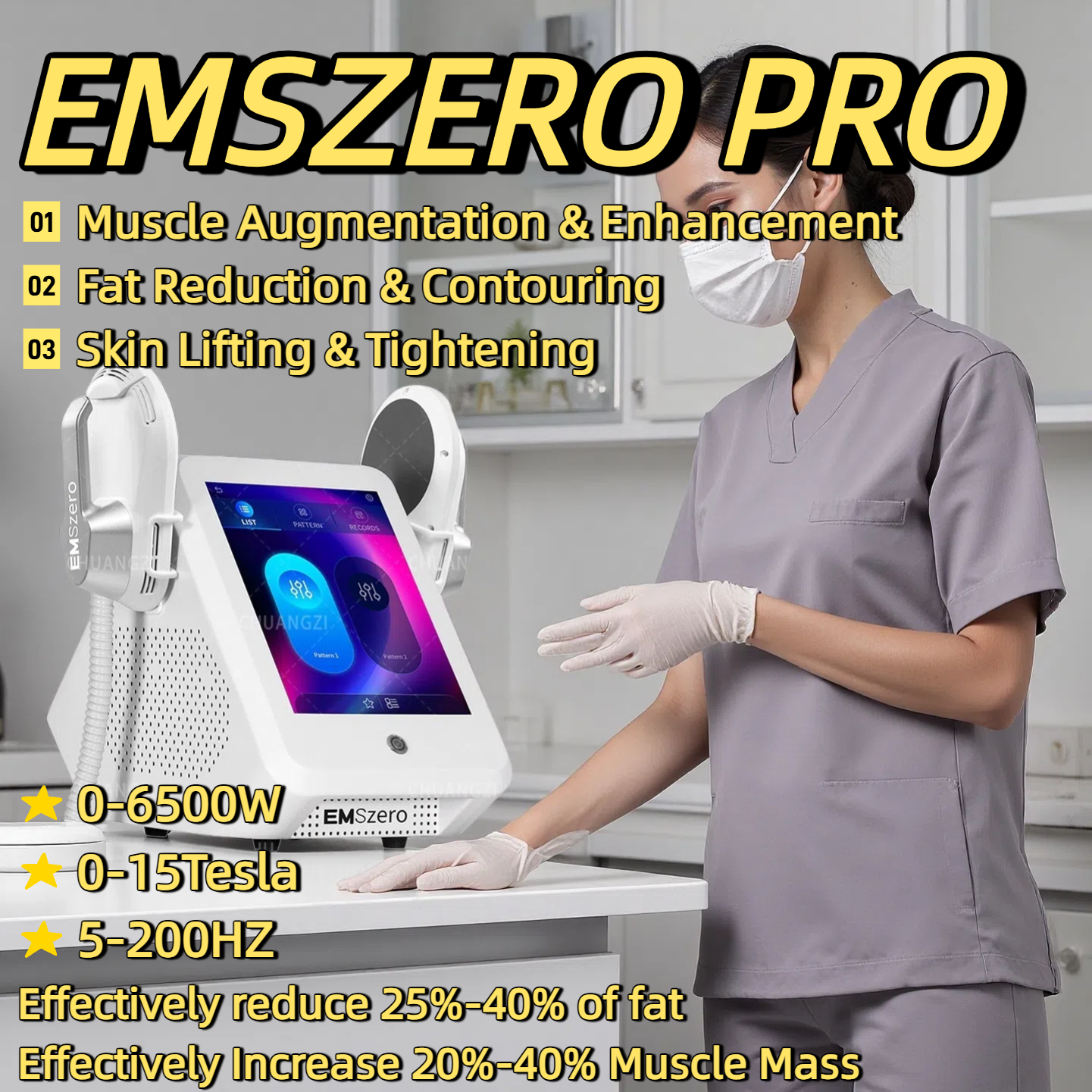 EMSZERO RF HIEMT EMS Body Sculpt Machine Eletric Muscle Stimulator Muscle Massager Fat Burner Weight Loss Sculpting Butt Lifter Shaper 6500W 200HZ 15T