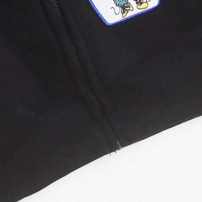 Disney Fleece Hooded Sweatshirt Mickey Minnie Mouse Embroidery Zip Up Hoodies Jacket Women Casual Cartoon Patch Jumper Top Black H251014