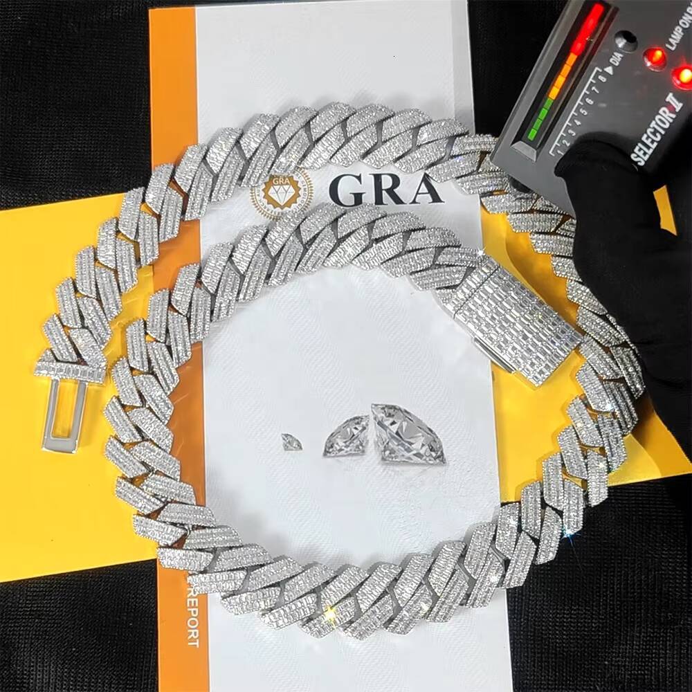 20mm Custom 925 Sterling Silver Hip Hop Jewelry Chunky Cuban Link Chains Men Women Iced Out Baguette Diamond Fine Necklaces