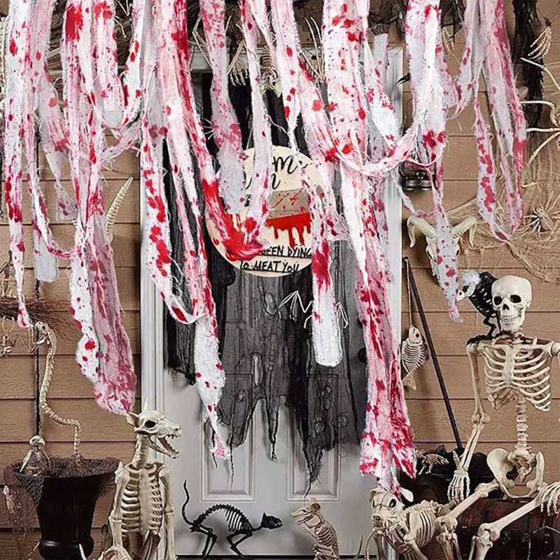 Halloween Bloody Gauze DecorationsHorror Bloody Cloth BandageDoor CurtainsssHalloween Haunted House Party Props C2510141