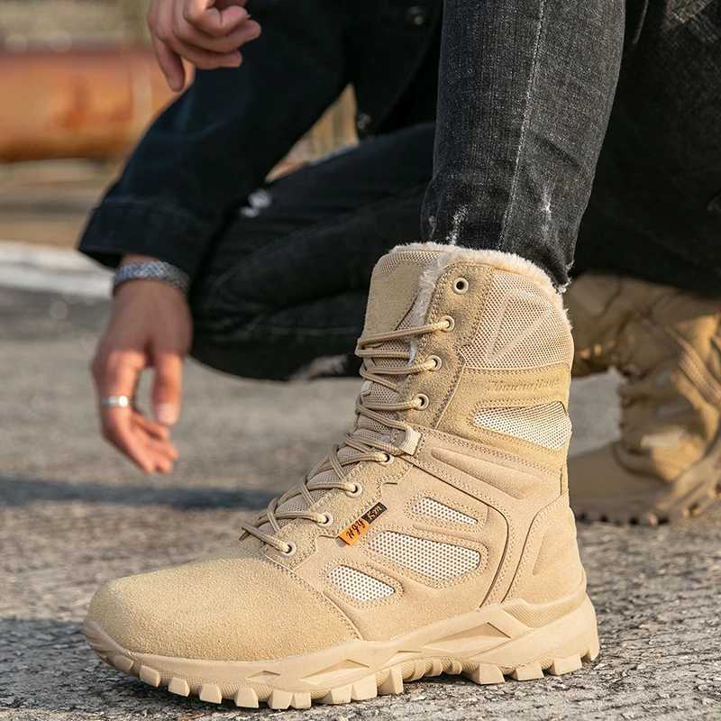 Outdoor Hiking Shoes Men Antislip Warm Plush Thicksoled Men Casual Hightop Boots Comfortable BreathableDurable Ankle Boots C251014