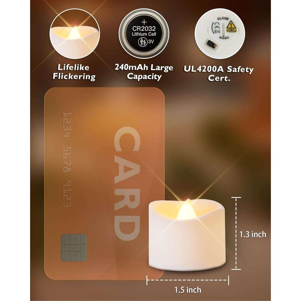 Homemory Tea Lights Candles Battery Operated, 6H Timer Built-in, Auto On Daily, Flameless LED Tealight Votives for Table Centerpieces, Lantern, Holida