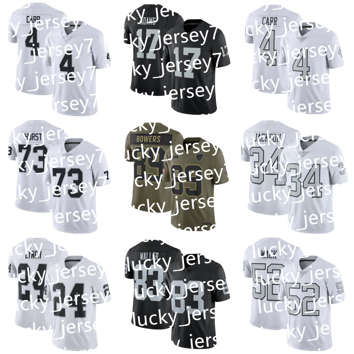2025 Ashton Jeanty Bo Jackson Ken Stabler Minshew II Maxx Crosby Brock Bowers Jakobi Meyers Tre Tucker Mayer Divine Deablo Geno Smith Football NFL Raider Jersey