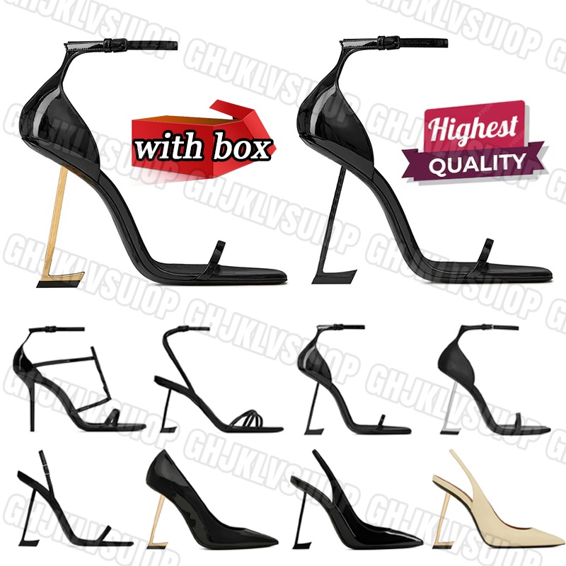 High Quality With box women luxury Dress Shoes designer heels patent leather pumps stiletto heel Gold Tone triple black womens lady sandals Wedding Office party