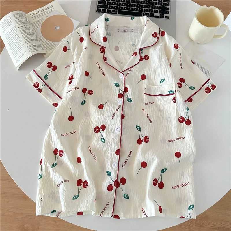 Cherry Letter Print Korean Style Womens Pajamas Set Casual Y2K Outside Summer New 2025 Pajamas Set for Women Sweet Home WearT251014