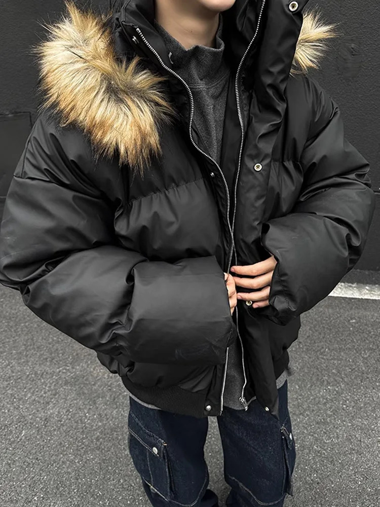 Mens Thiened Winter Cotton Jaet with Detachable Hat Fur Collar ort Bread Sle PU Leather And Cotton Coat for Teens 251011
