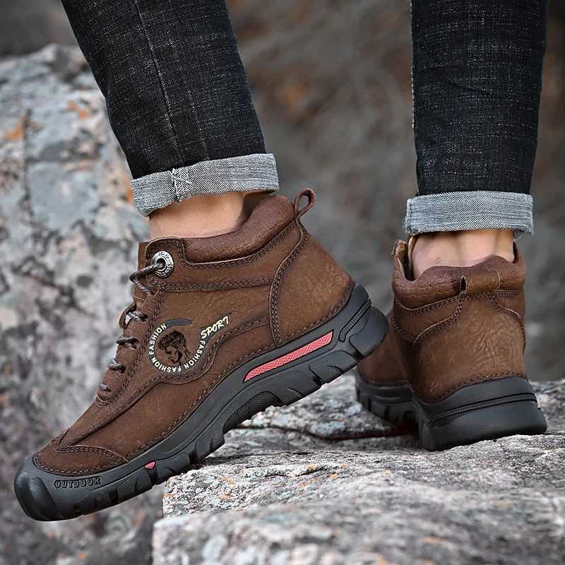 Outdoor Mens Boots Genuine Leather Casual Shoes Climbing Hiking Shoes Warm Winter Boots for Men High Quality Platform Snow Boot C251014