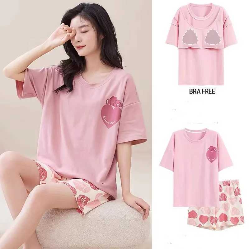 Womens Pajamas With Chest Pads TwoPiece Summer Models Of New ShortSleeved Shorts Casual And Comfortable Homewear SuitT251014