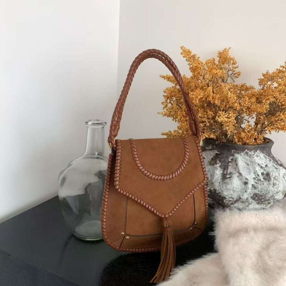 Luxury bag Frosted Cowhide Saddle Niche Design Woven Leopard Print Phone Suede Tassel Crossbody Genuine Leather Bag for Women